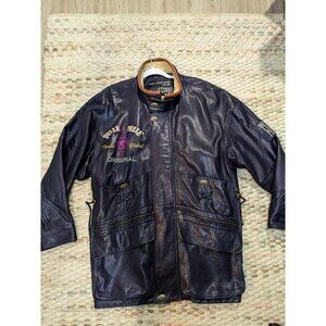 Vintage Marc Buchanan Pelle Pelle Mens Size 40 Global 1994 Navy Leather Trench